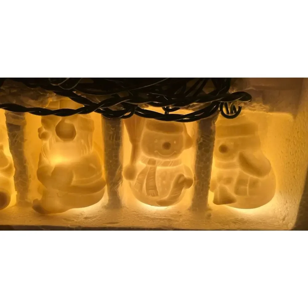 Vintage Christmas Tree String Lights Porcelain 10 Piece Figurine Snowman Cozy